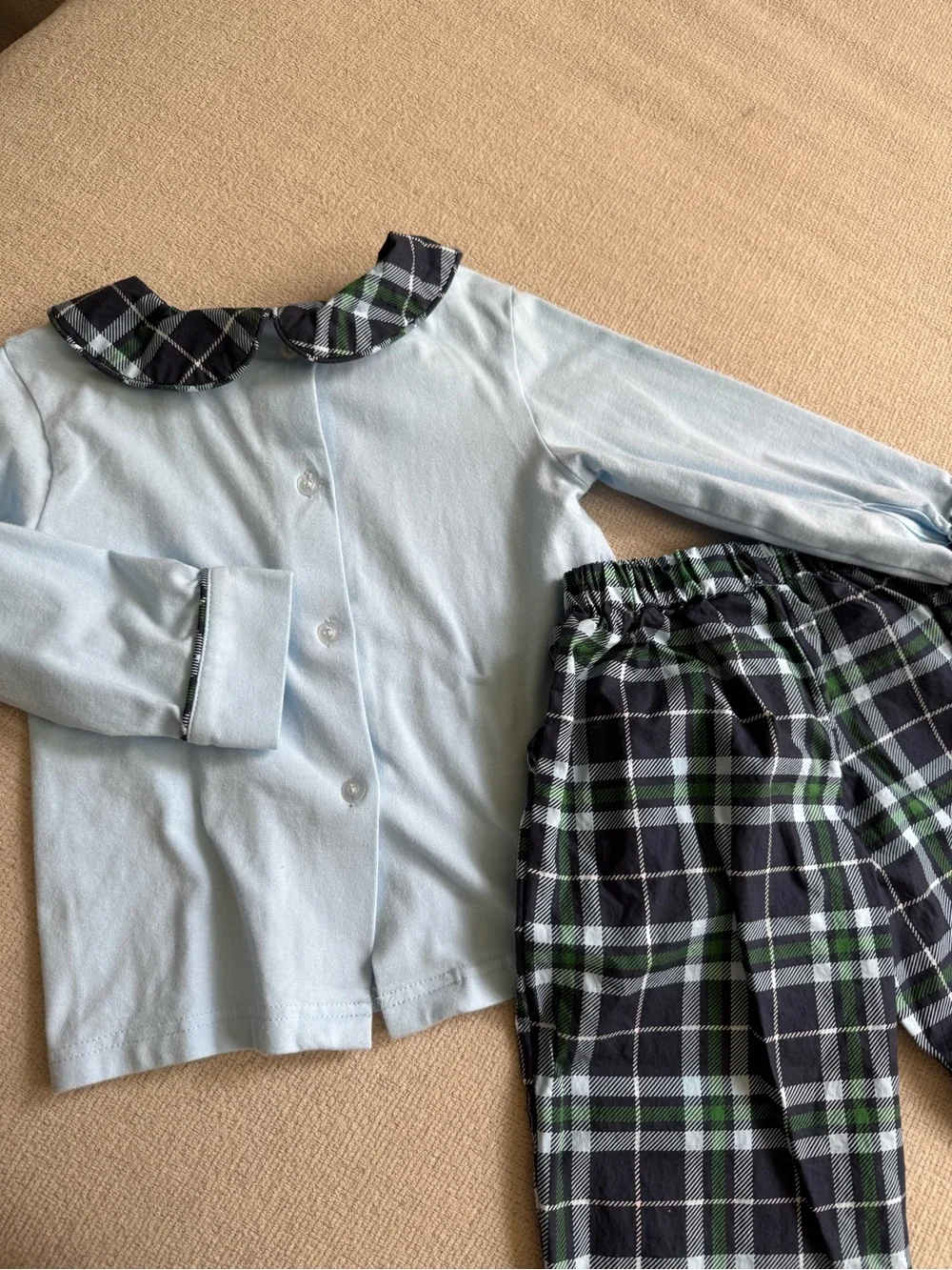Stitchy Fish Boys 2T 2pc Light Blue Long Sleeve Plaid Shirt & Pants Set